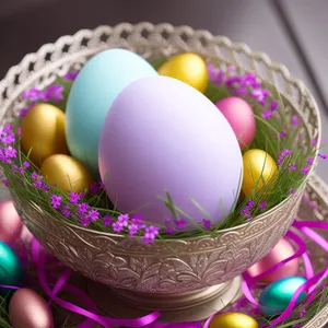 Colorful Easter Eggs in a Festive Basket