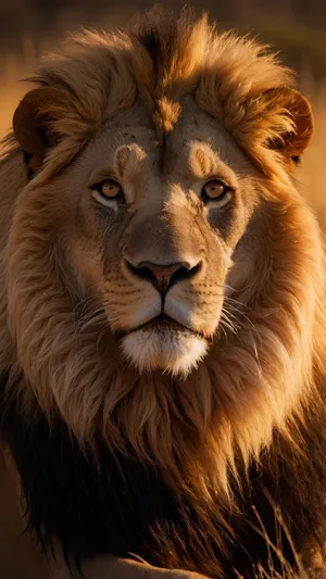 Close-up portrait of male lion staring fiercely.