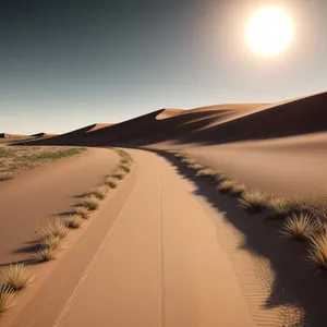 Serene Desert Sunset Road: An Adventure Amidst Sand and Dunes