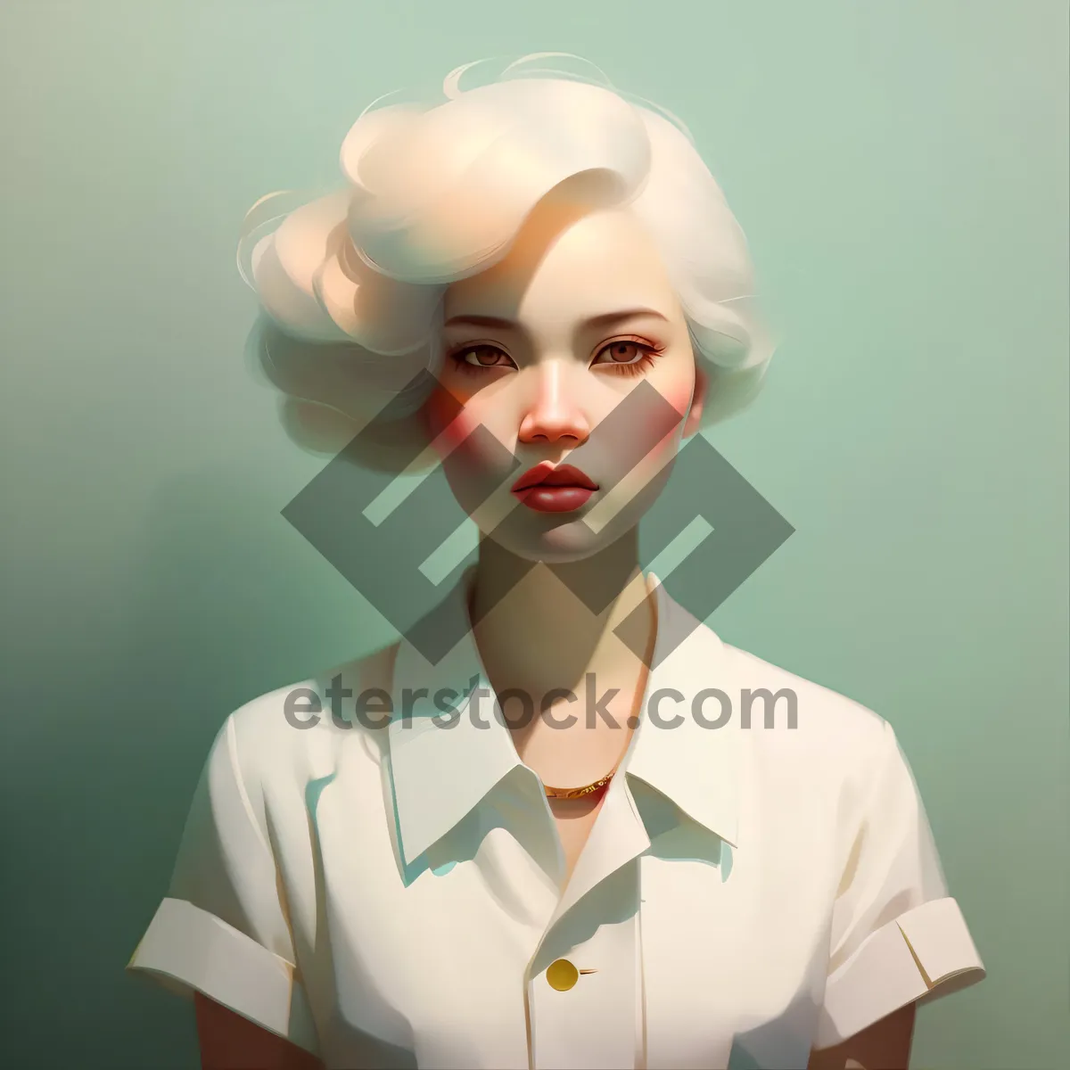 Picture of Smiling Cartoon Housewife with Pretty Hair and Cute Smile
