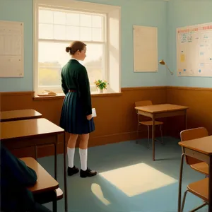 Modern classroom with teacher and students