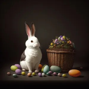 Fluffy Bunny Watching Easter Eggs