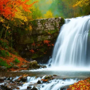 Gushing Waterscape: Serene Mountain Cascade in Forest Park