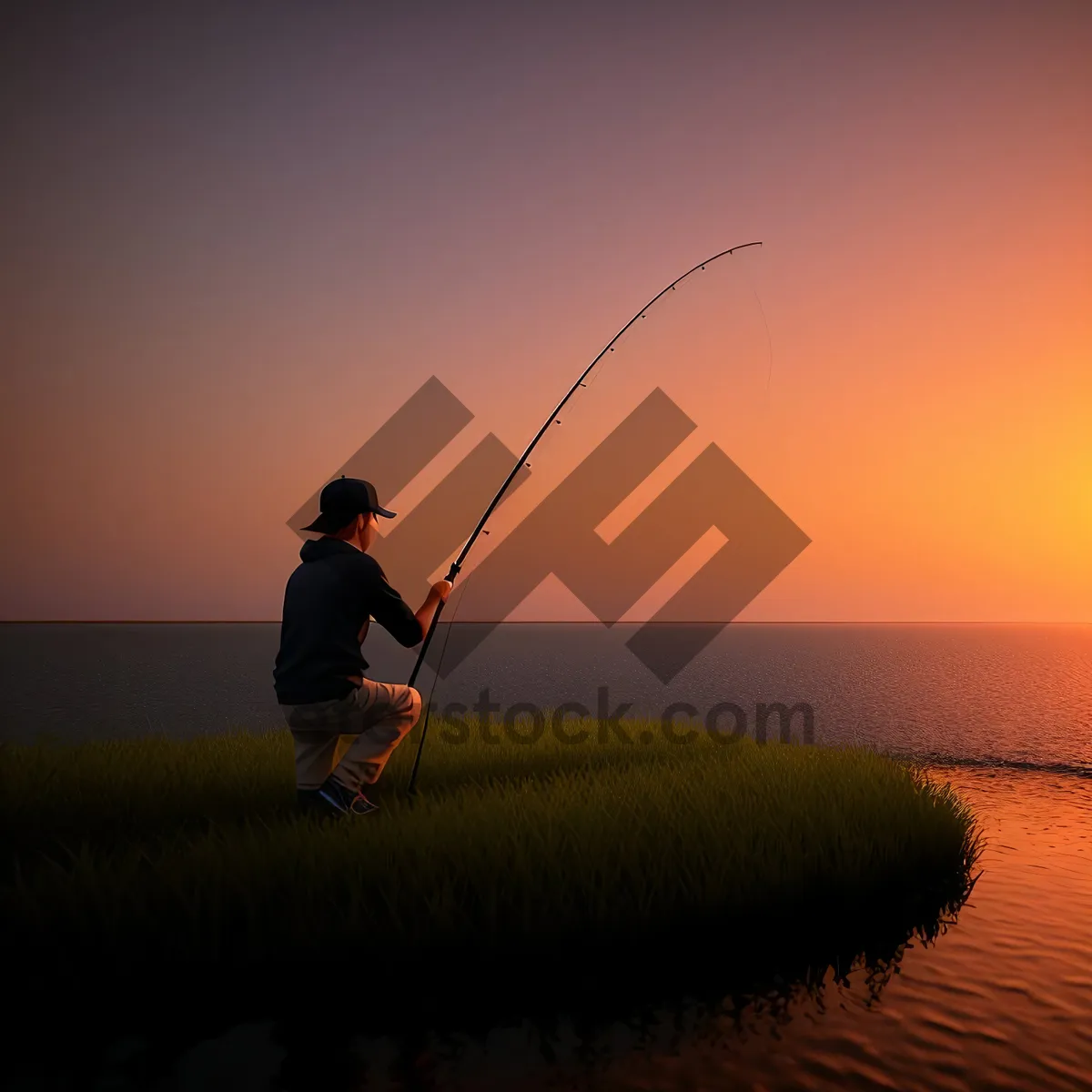 Picture of Sunset shore fishing - tranquil leisure by the sea