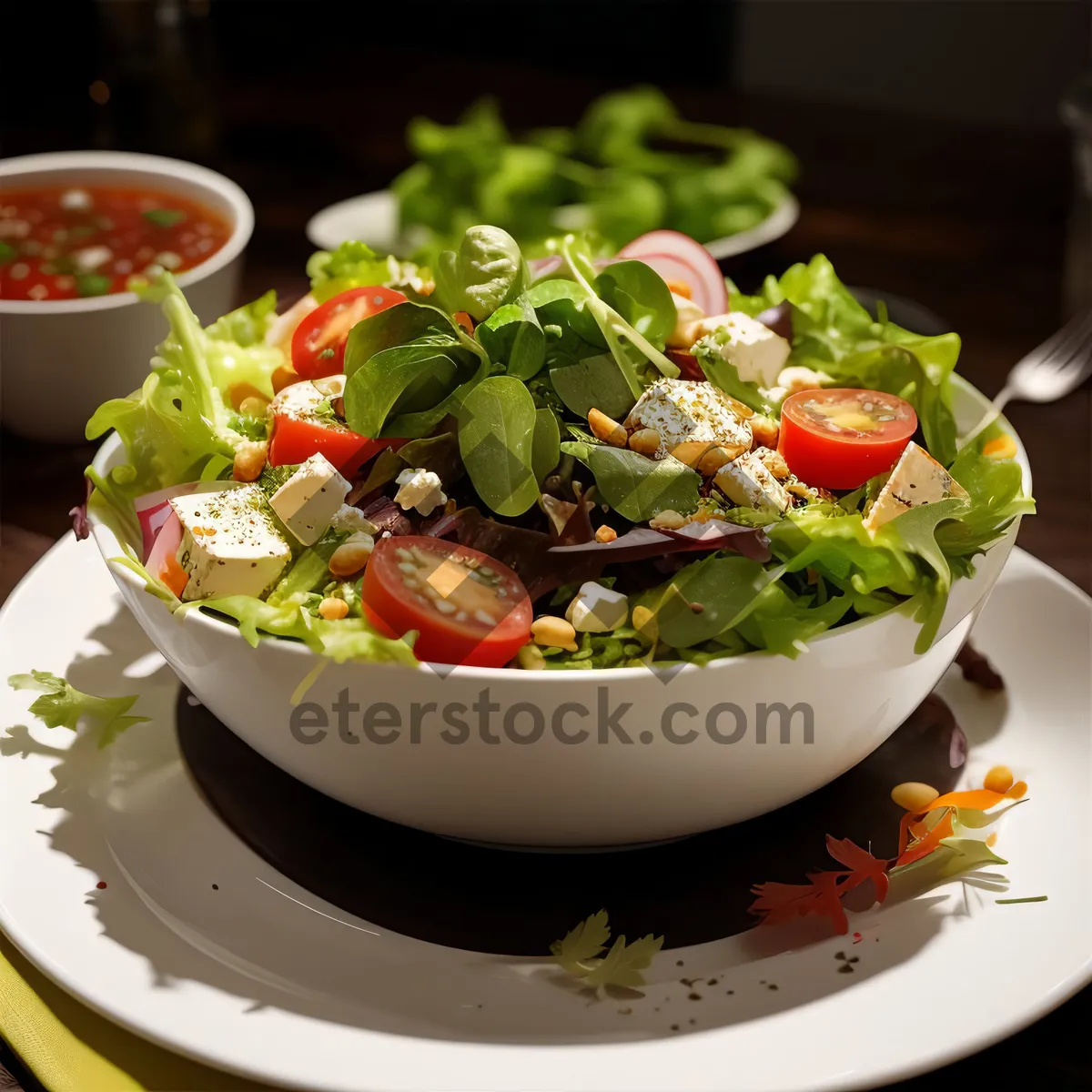 Picture of Delicious Vegetable Plate with Fresh Salad and Cheese