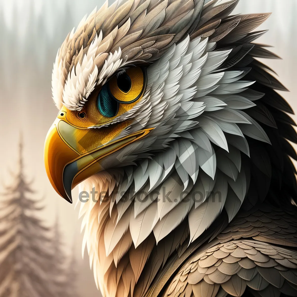 Picture of Majestic Bald Eagle Gazing with Piercing Yellow Eyes.