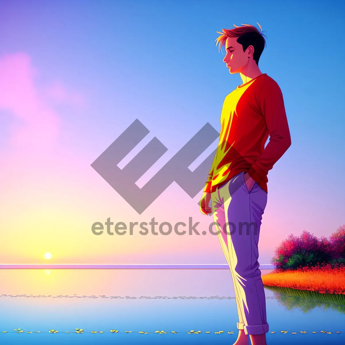 Picture of Joyful Golfer Soaring on Sunlit Beach