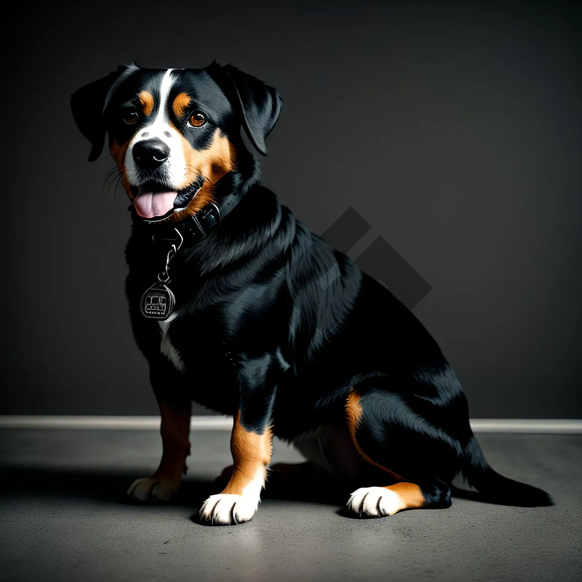 Picture of Cute Purebred Swiss Mountain Dog Puppy Sitting