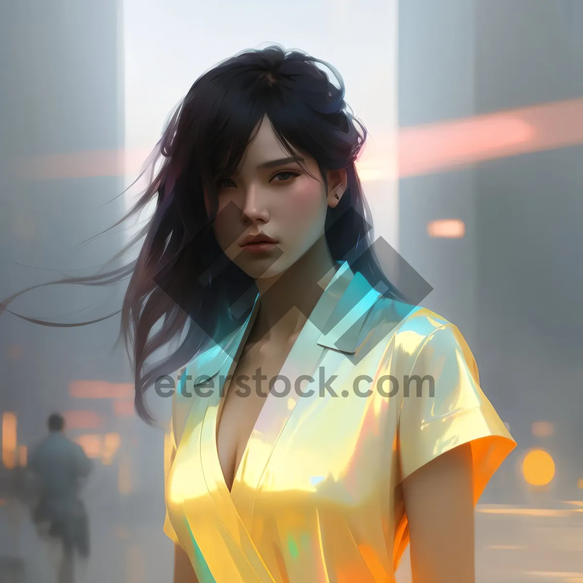 Picture of Smiling businesswoman in fashionable kimono robe portrait.