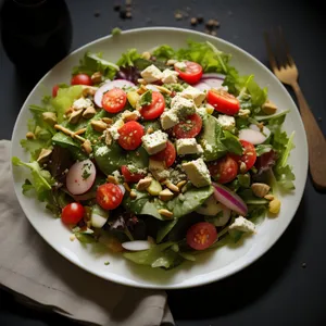 Gourmet vegetable salad with cheese and tomato salsa.