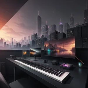 City Nightscape with Electronic Synthesizer