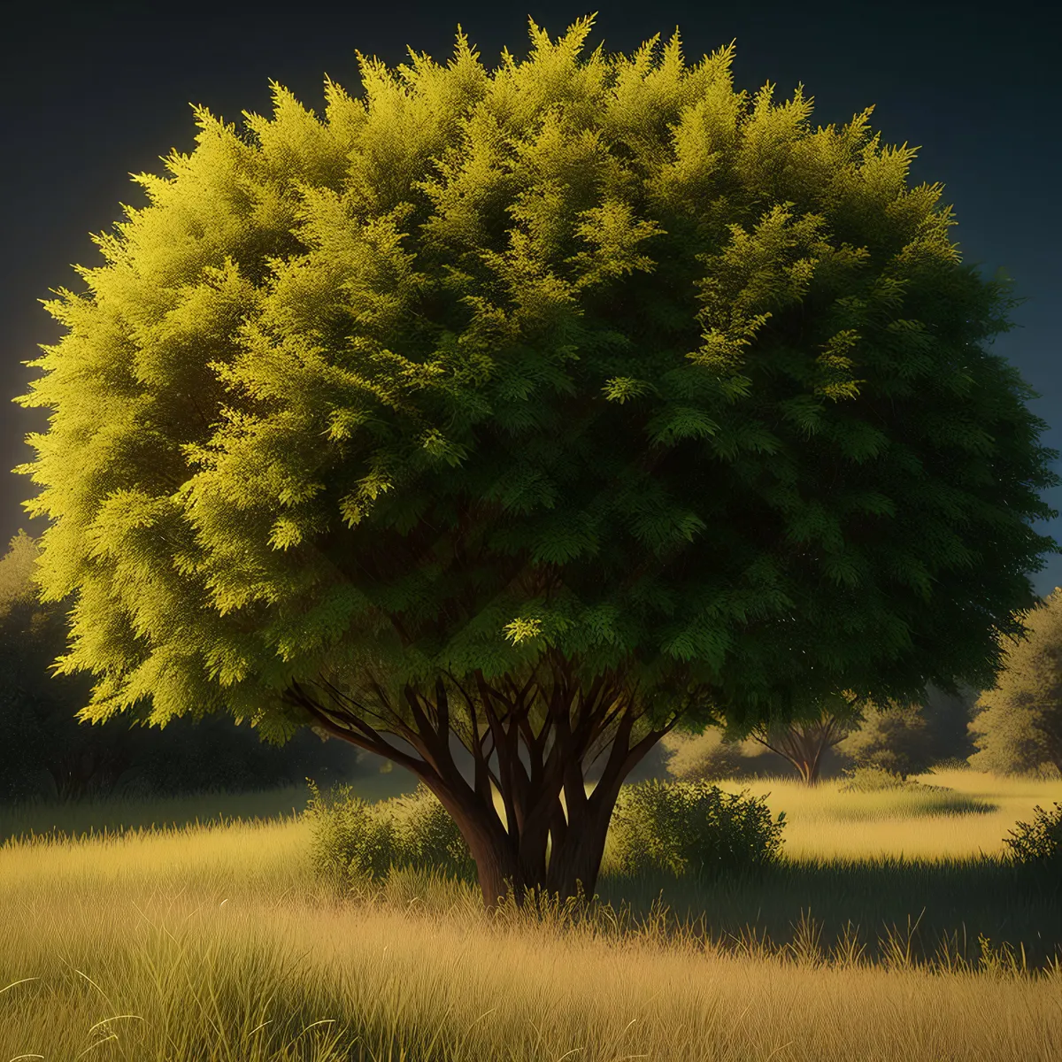 Picture of Autumn Horizon: Vibrant Trees Amidst Golden Fields