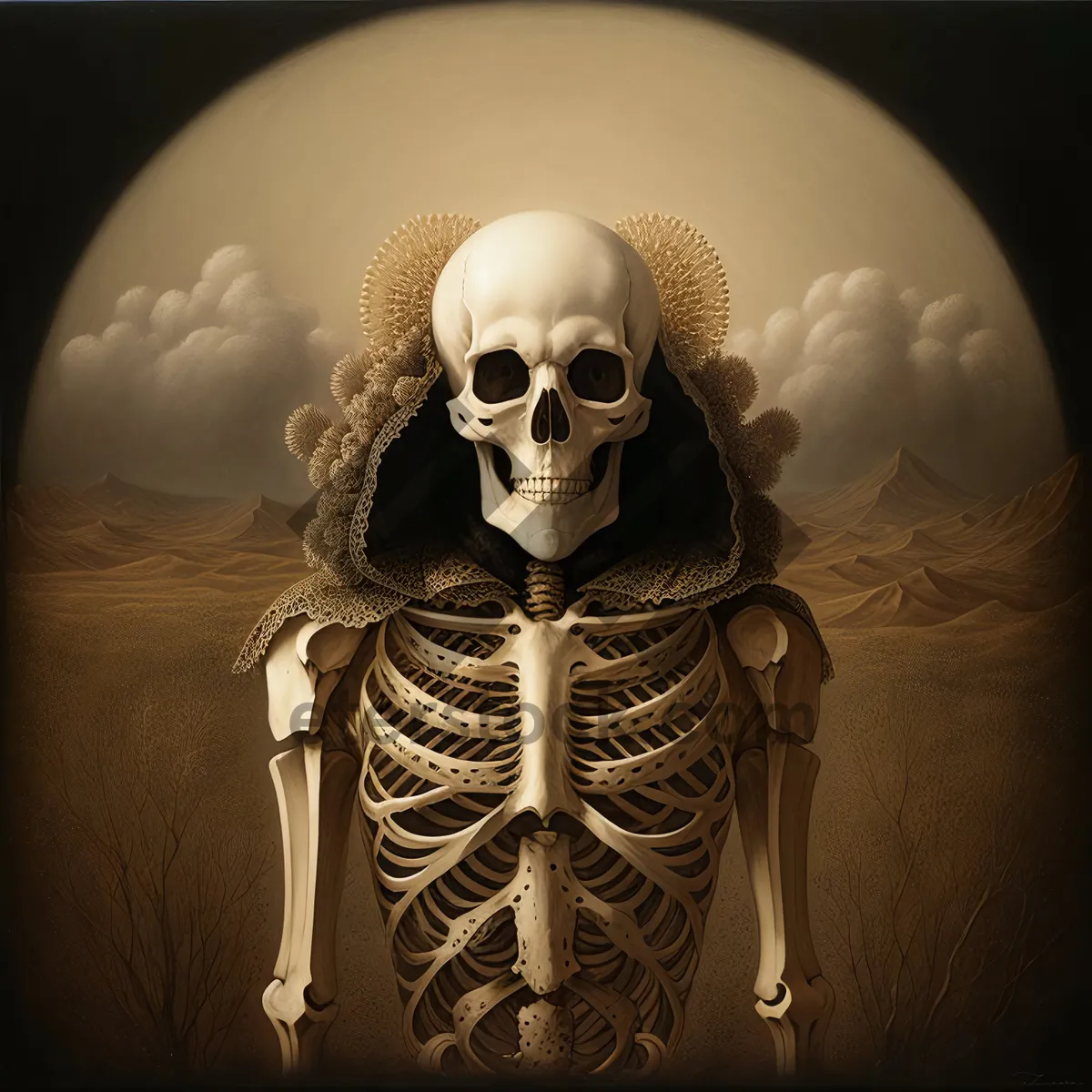 Picture of Terrifying Skull Mask Hauntingly Covers Human Skeleton