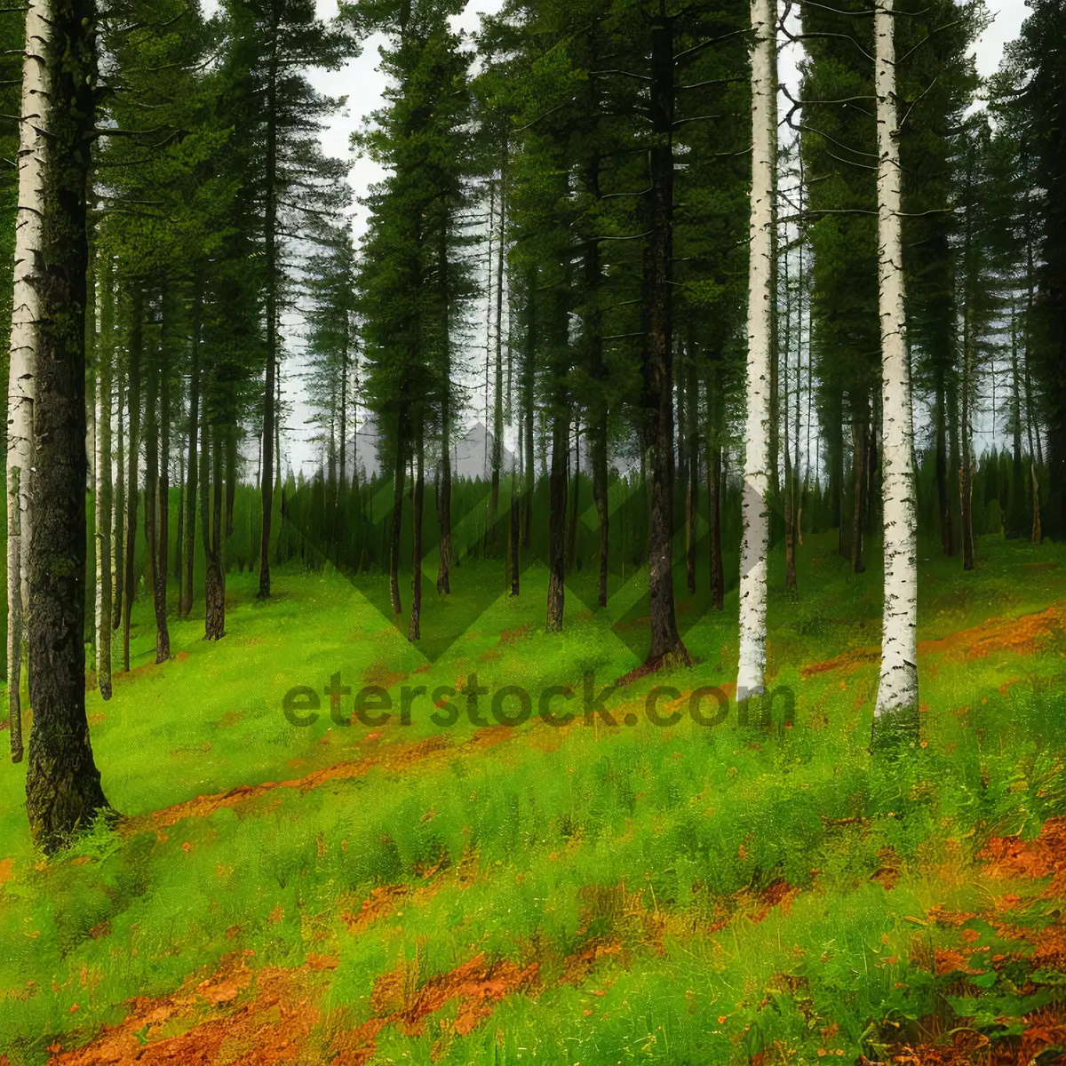 Picture of Birch Tree Forest in Summer Landscape