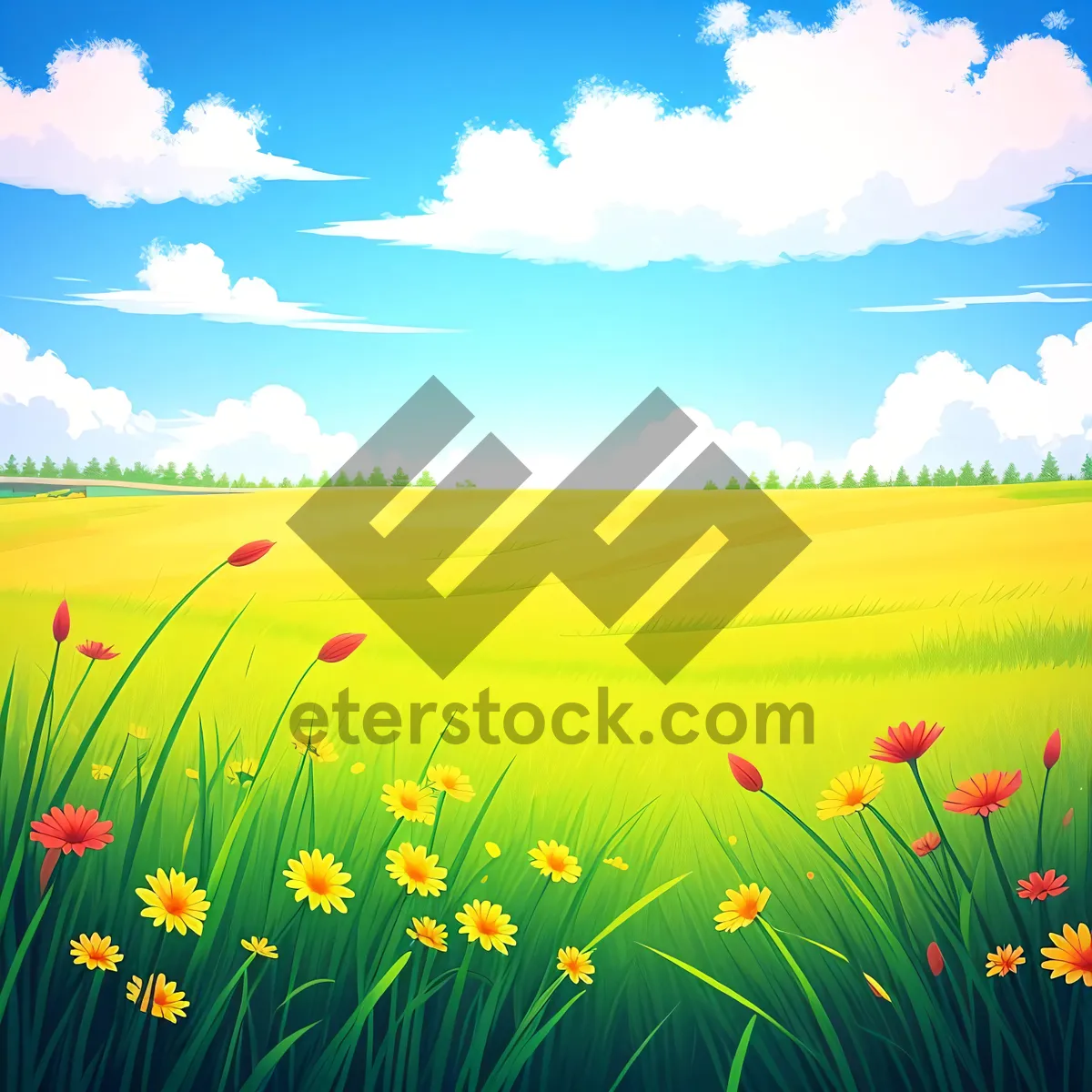 Picture of Vibrant Summer Meadow in Rural Landscape
