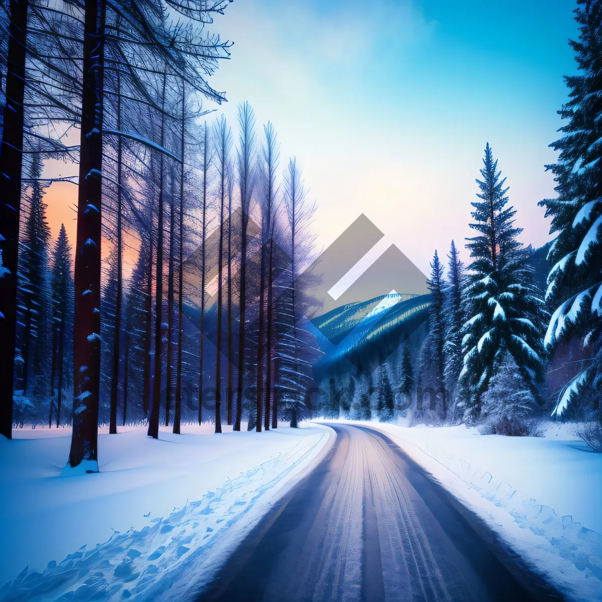 Picture of Winter Wonderland: Snowy Forest Landscape Under Icy Sky