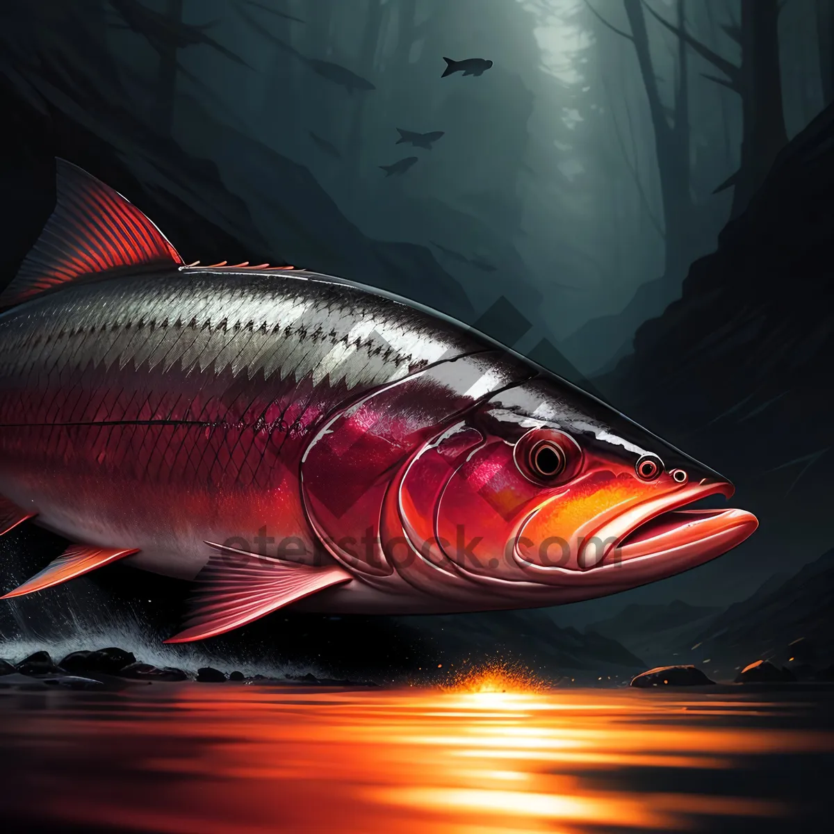 Picture of Underwater Coho Salmon Swims in Ocean