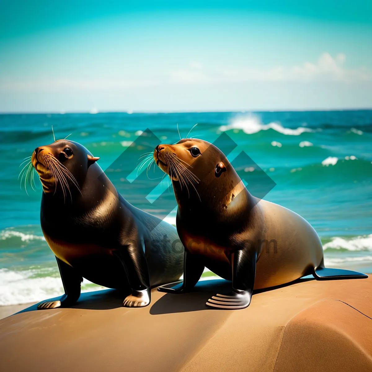 Picture of Serene Seaside Retreat: Sandy beaches, clear ocean, and playful sea lion.