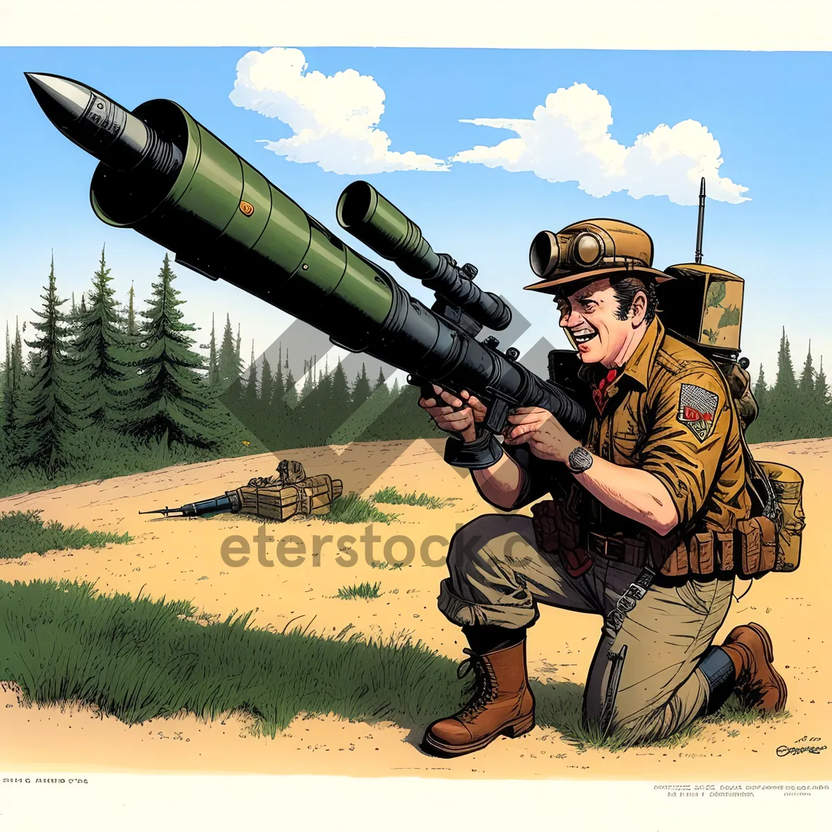 Picture of Soldier Armed with Bazooka in Military Uniform