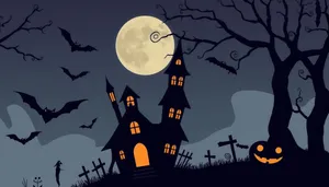 Spooky Halloween Night in the Cemetery Under Moonlight
