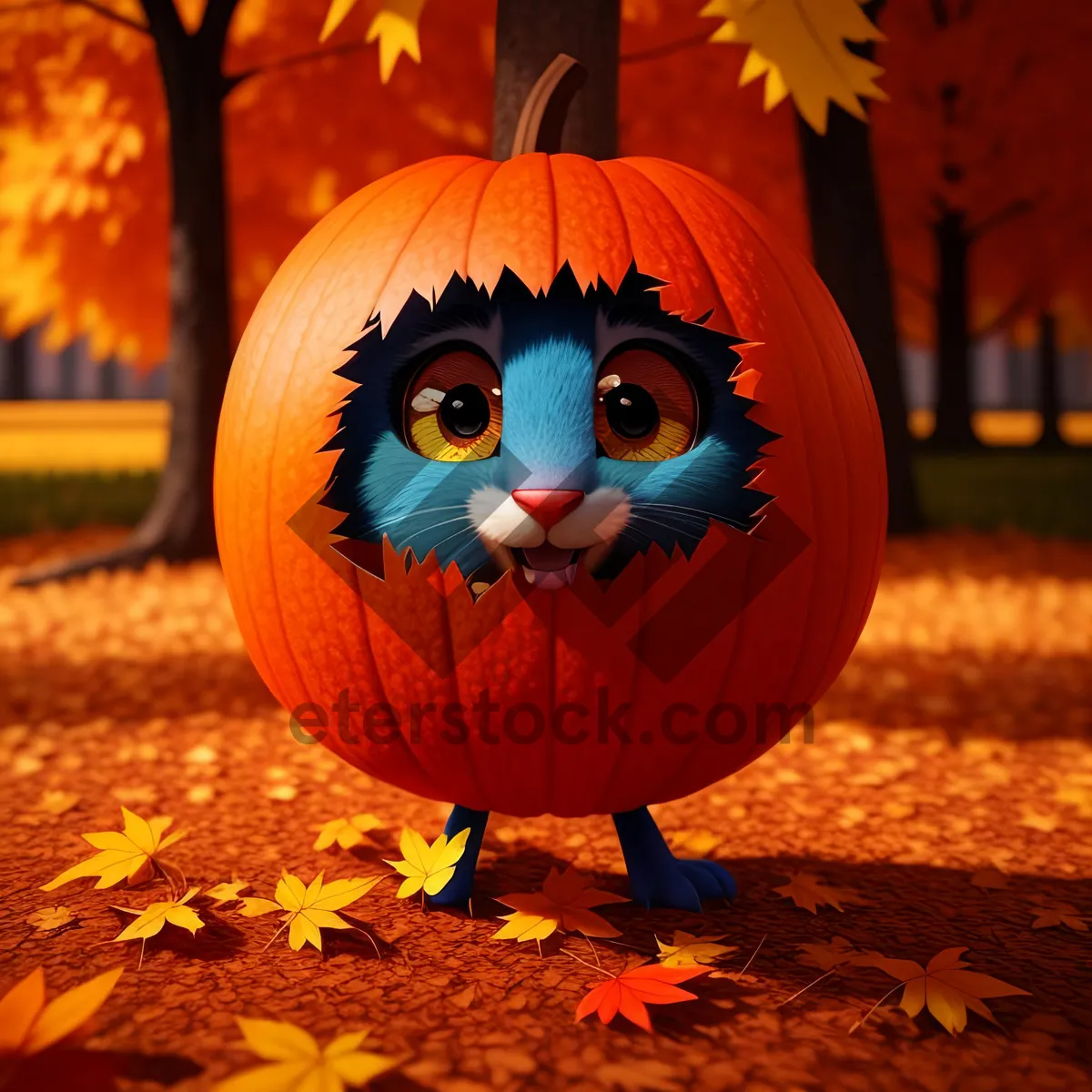 Picture of Spooky Jack-o-Lantern Illuminates Autumn Night