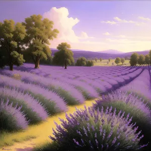 Night Sky Fireworks Burst Over Lavender Field