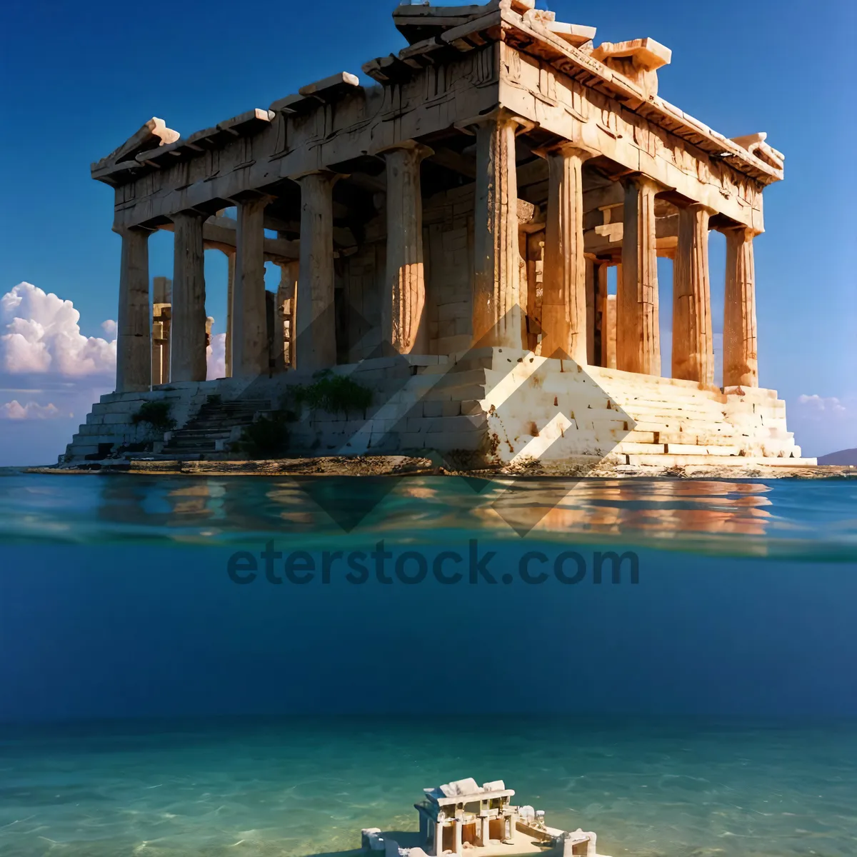 Picture of Famous temple overlooking city skyline and waterfront.