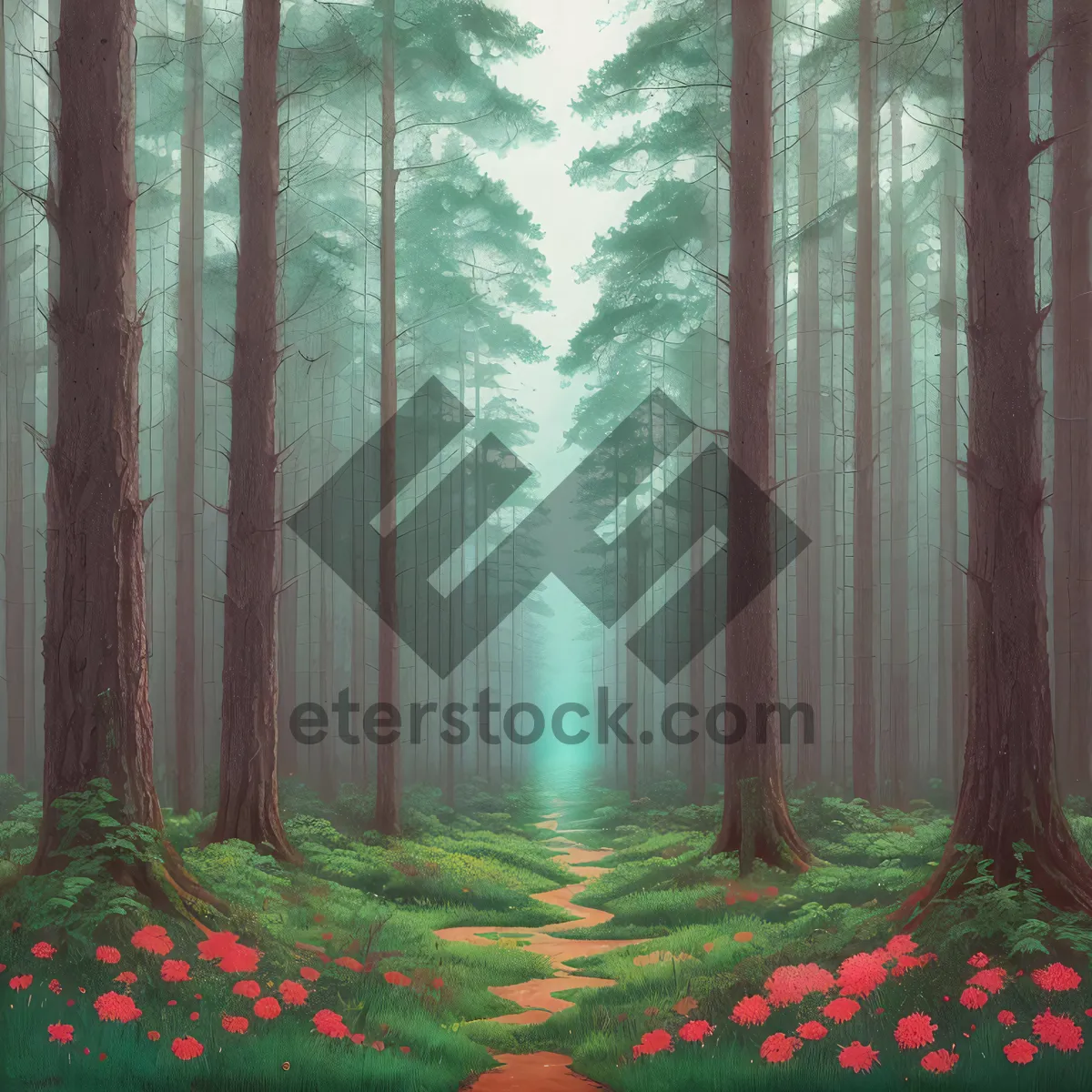Picture of Serene Forest Path under Sunlit Canopy