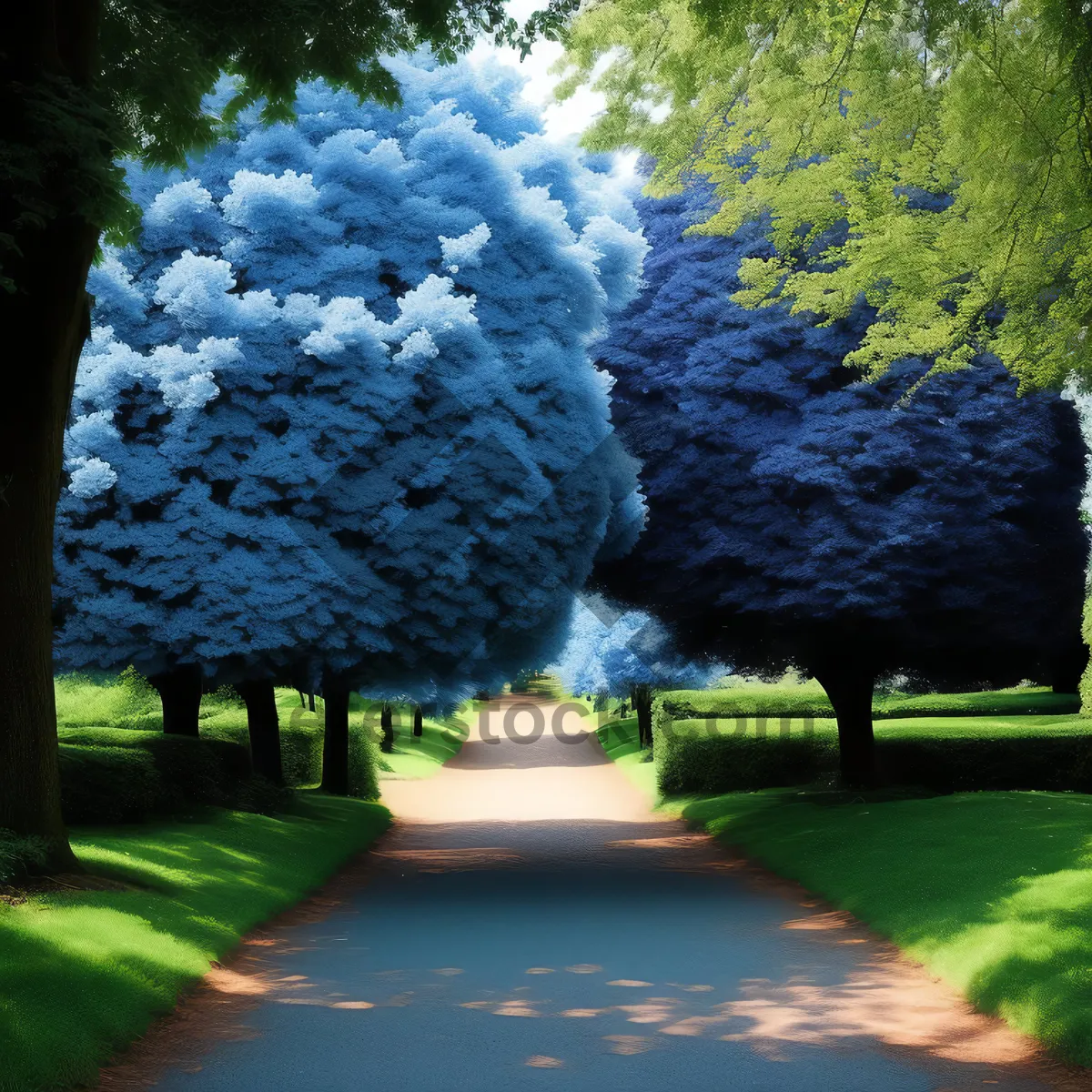 Picture of Serene Skyline: Vibrant Hydrangea Amidst Rural Landscape