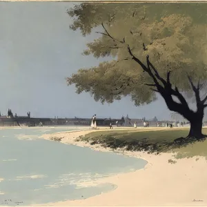 Serene Beach Sunset Over Azure Waters