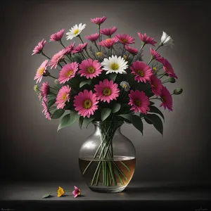 Blossoming Pink Floral Bouquet in Colorful Vase