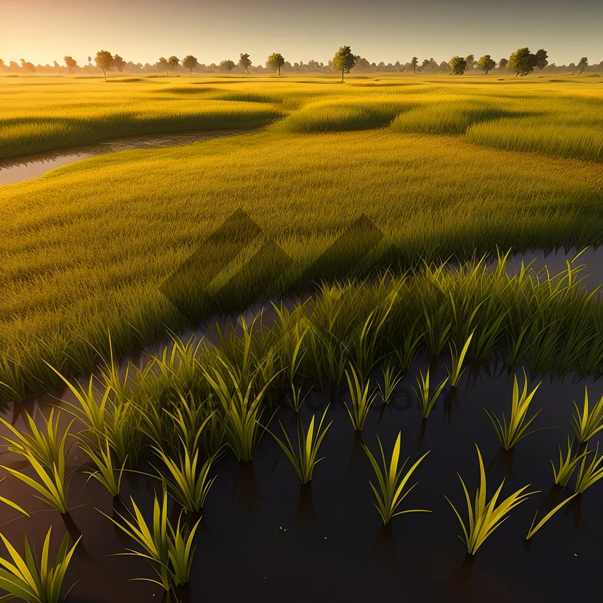 Picture of Golden Summer Wheat Fields Under a Clear Blue Sky