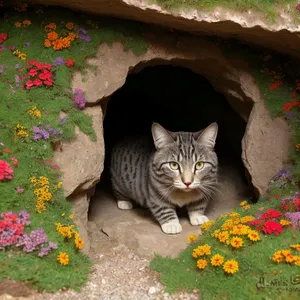 Curious Cat with Adorable Gray Fur and Expressive Eyes.