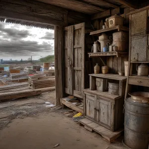 Vintage Warehouse House with Rusty Door