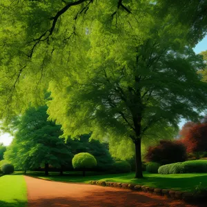 Autumn Serenity: Park Path through Colorful Woods