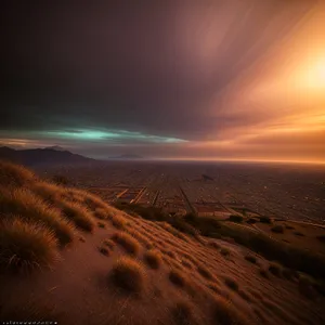 Majestic Desert Sunset Over Dunes