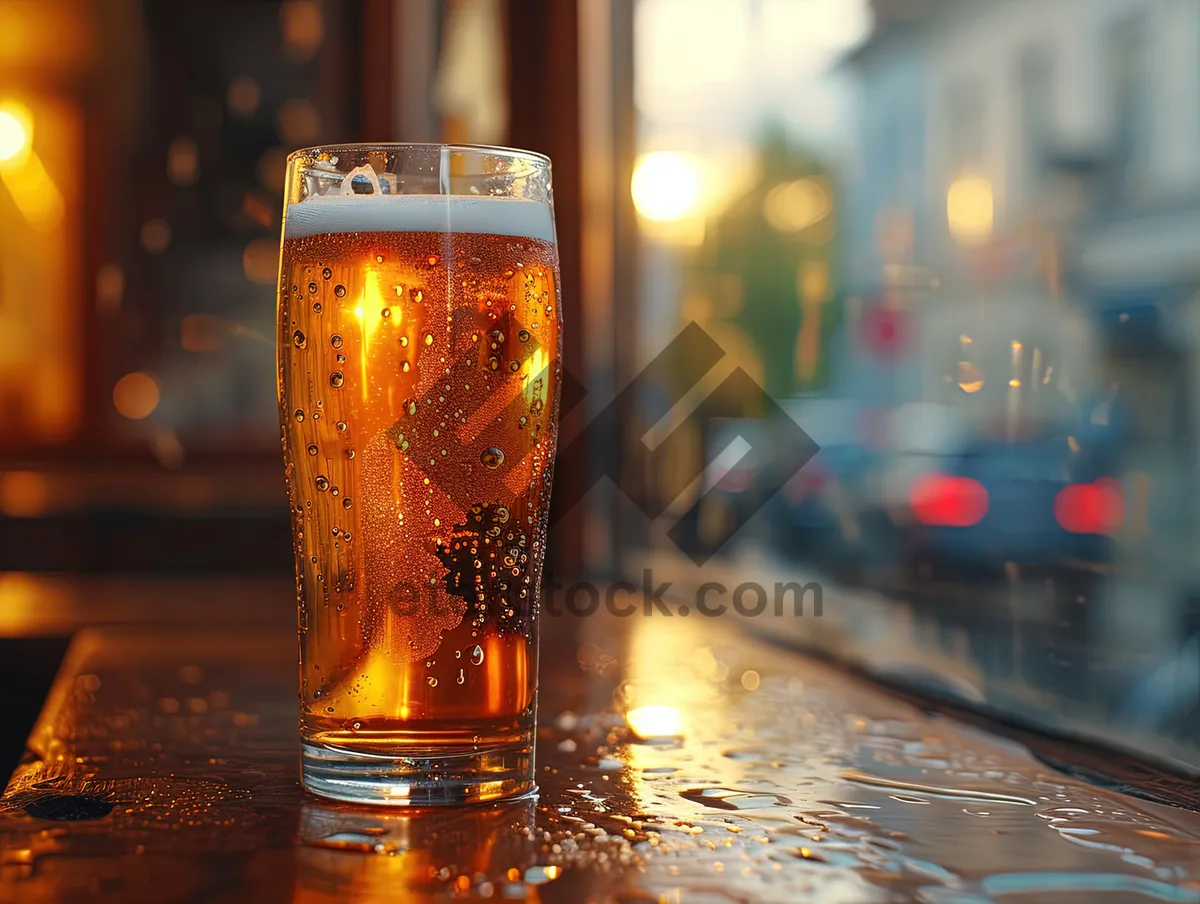 Picture of Golden Beer Glass Closeup at Restaurant Party