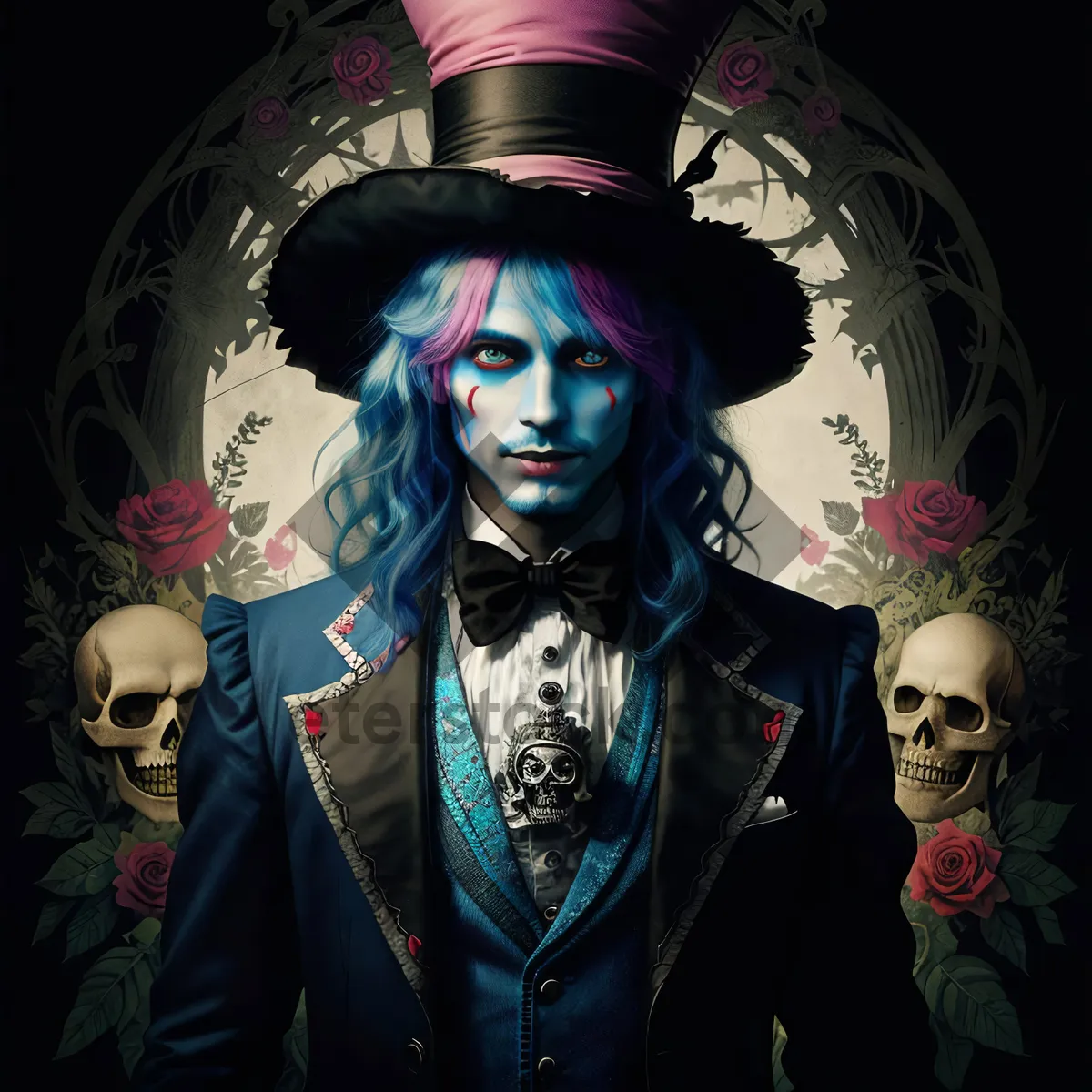 Picture of Attractive sorcerer lady in black costume portrait.