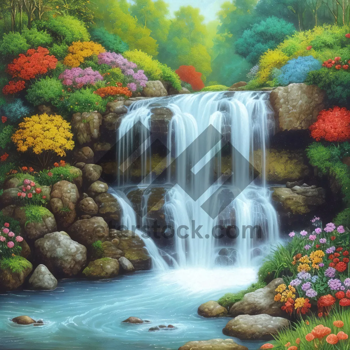 Picture of Majestic Waterfall in Serene Forest