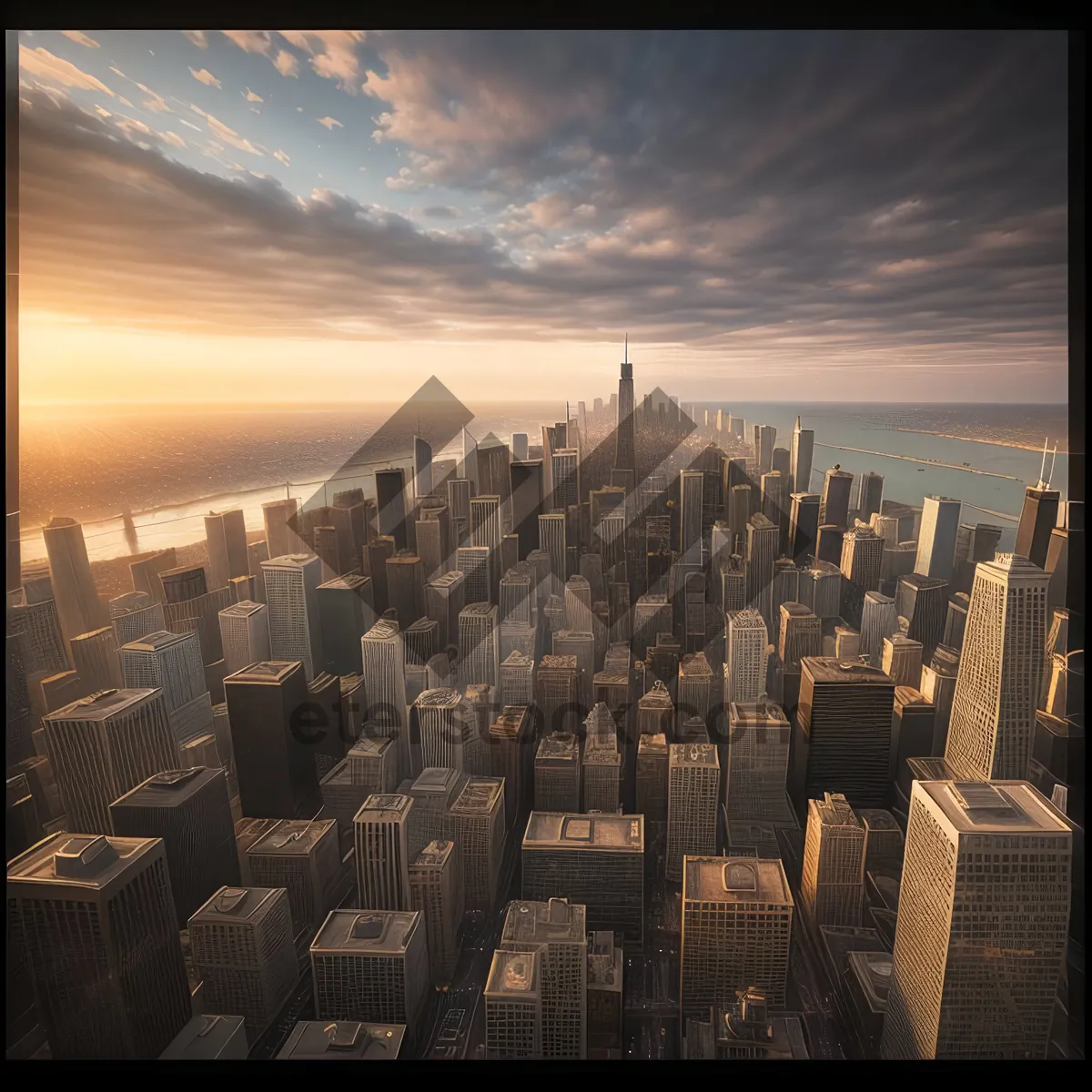 Picture of Downtown Cityscape at Sunset: Majestic Skyscrapers Illuminated