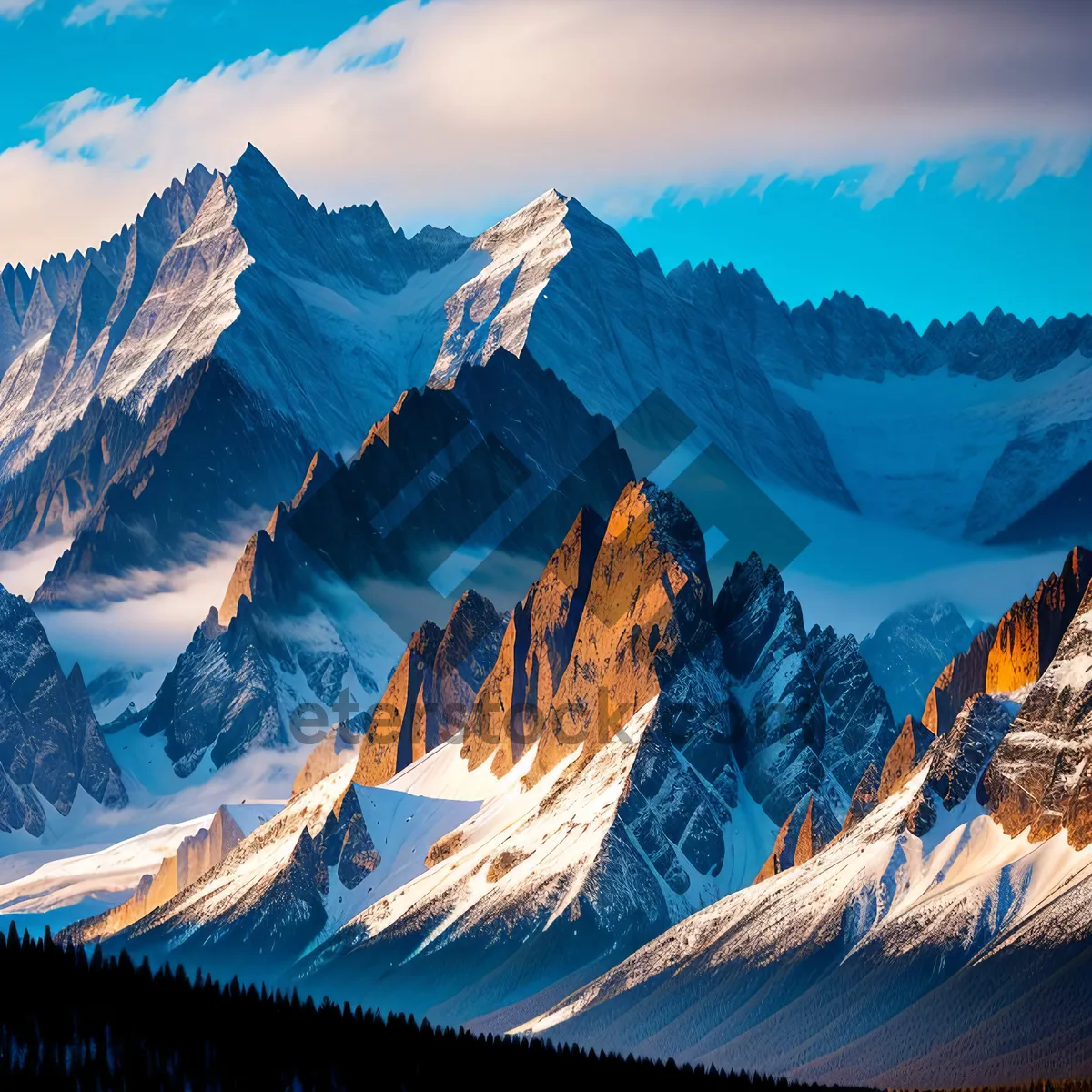 Picture of Snowcapped Mountain Range Overlooking Pristine Glacier