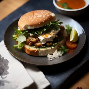 Delicious Gourmet Cheeseburger with Grilled Vegetables