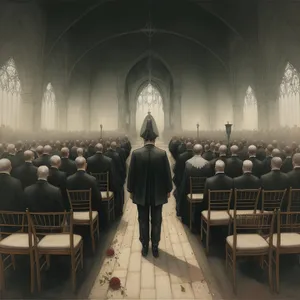 Classroom interior with chairs in cathedral hall