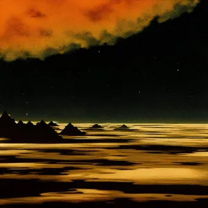 Orange sunset over tropical beach landscape