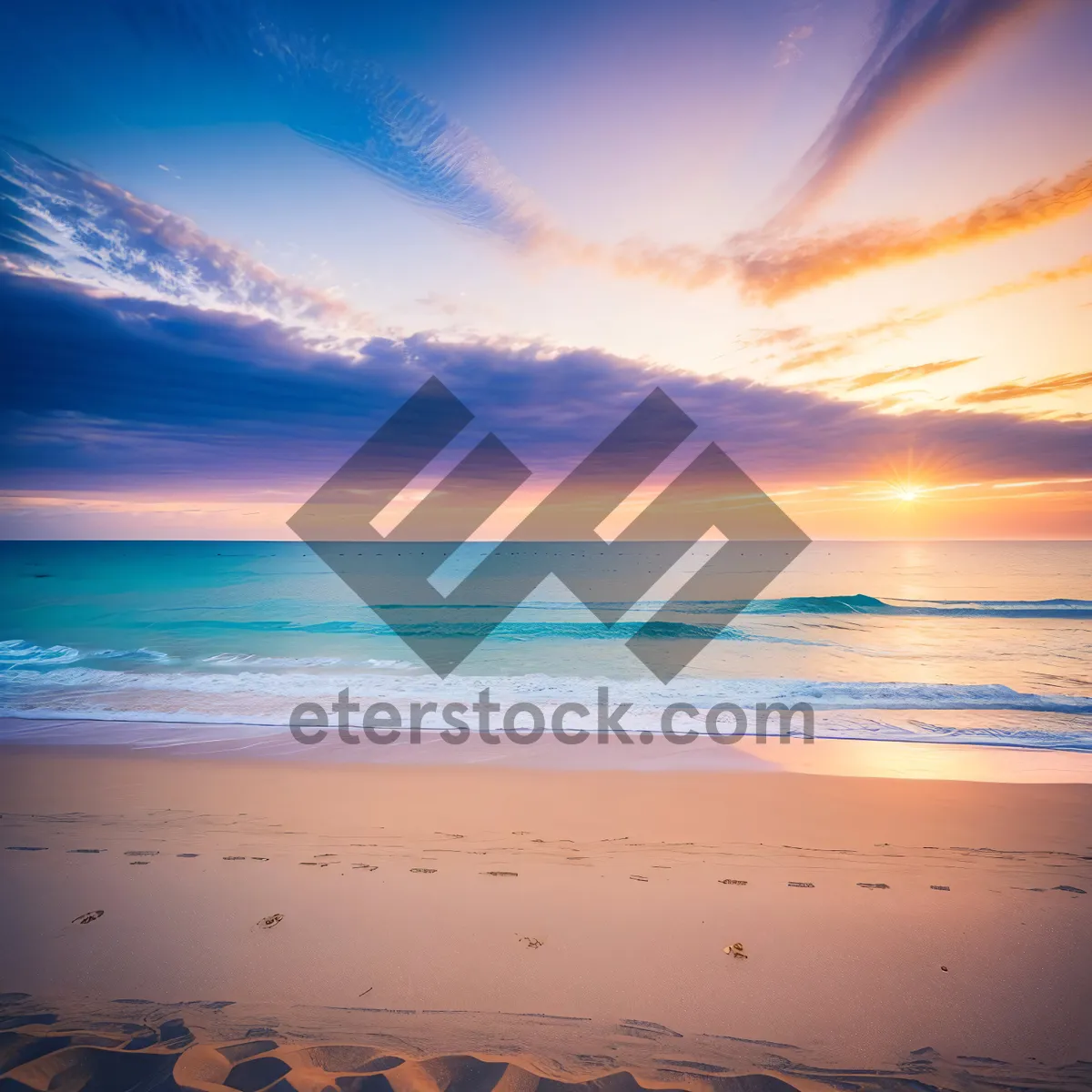 Picture of Sunset Beach Bliss: Tranquil Seascape with Vibrant Horizon