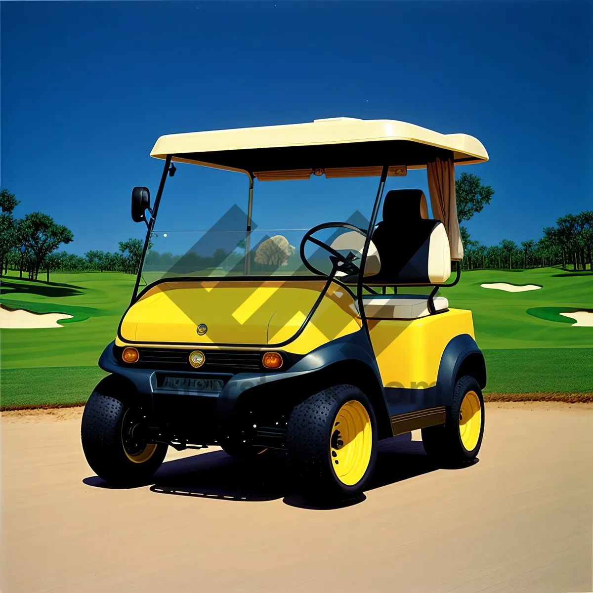 Picture of Vintage Golf Car on Green Field