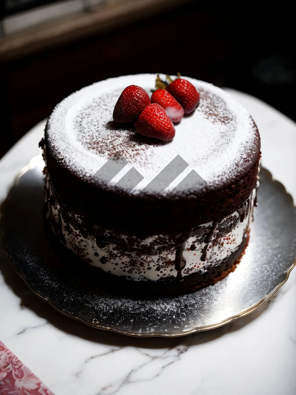 Picture of Delicious Berry Cake with Chocolate Sauce and Fresh Mint