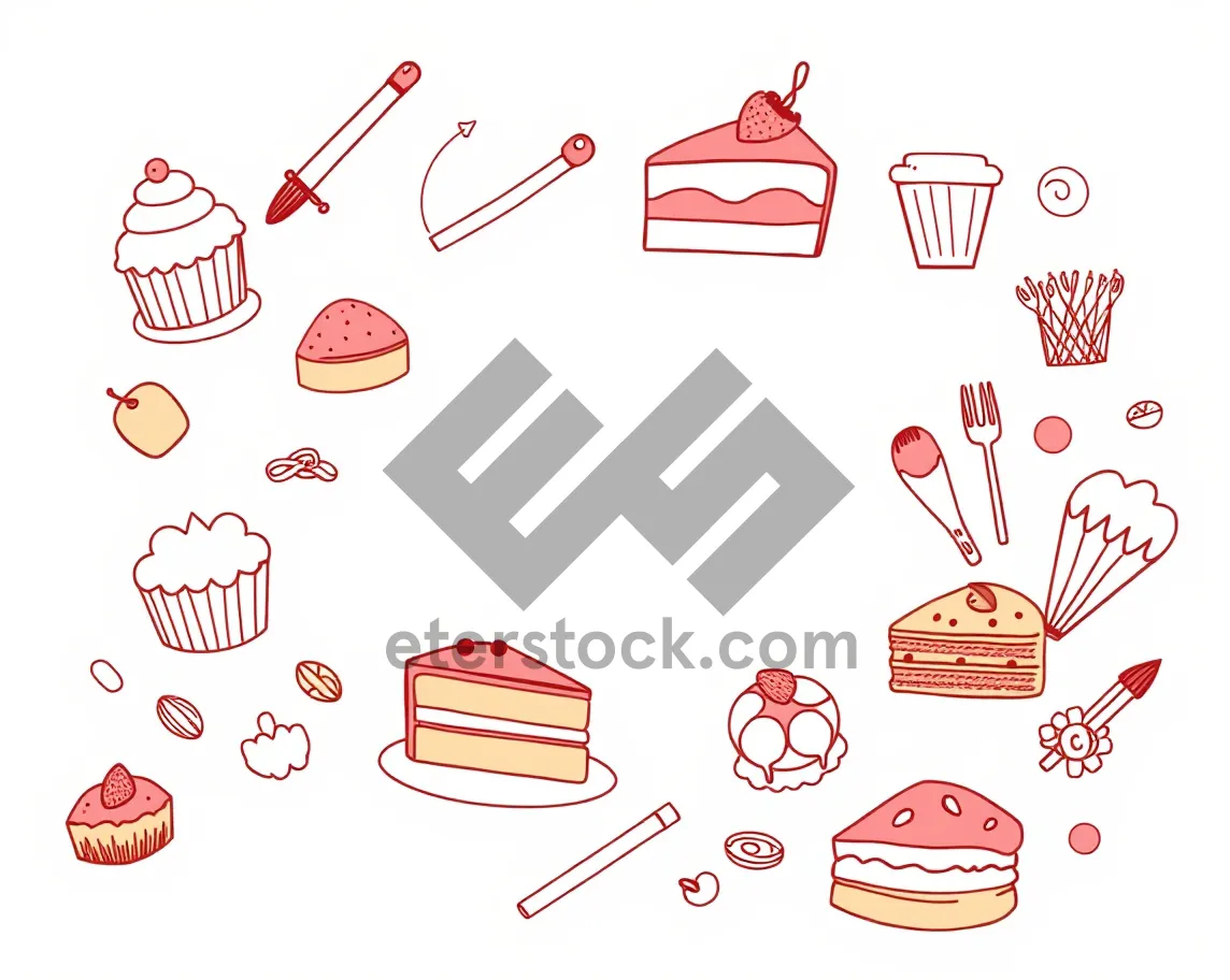Picture of Graphic design cartoon icon set with flower and heart