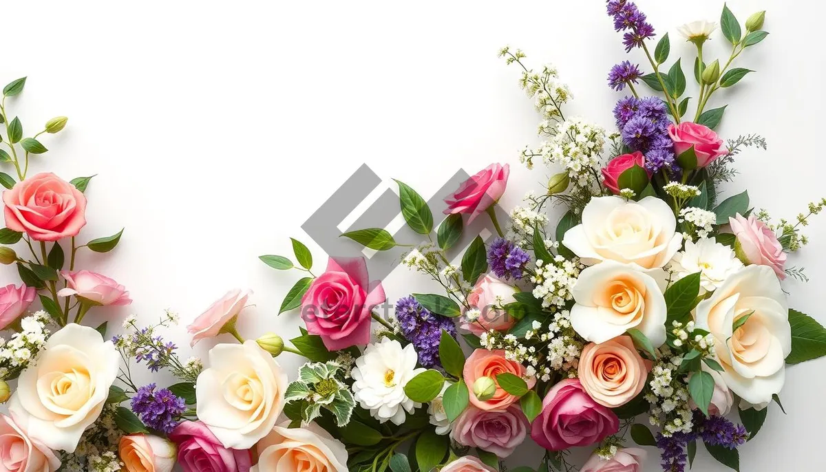 Picture of Spring wedding bouquet with pink roses and blossoms