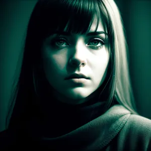 Sultry Brunette's Alluring Locks and Intense Gaze